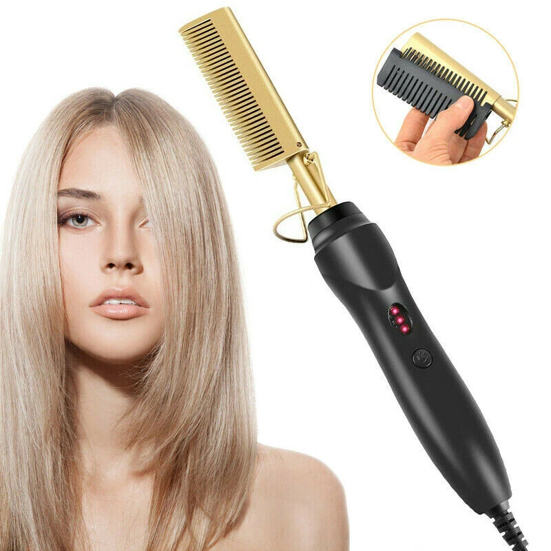 Portable Adjustable Electric Hot Comb Hair Straightener With Plug