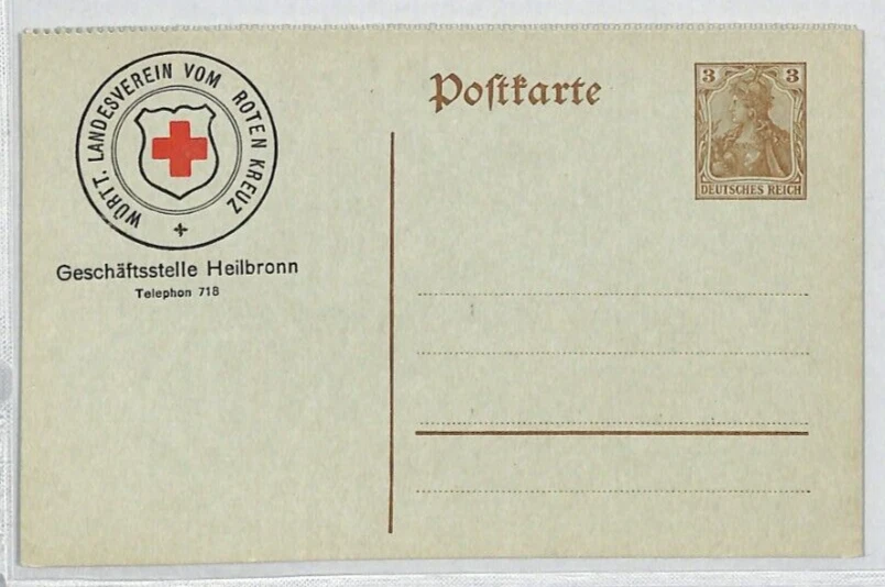 GERMANY WW1 Unused GERMANIA 3pf Postal Stationery Card RED CROSS Heilbronn RC143 - Image 2 of 4