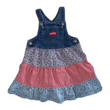 OSHKOSH B  GOSH Denim Jumper Tier Dress 18M Blue White Floral Plaid