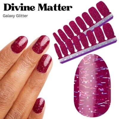 Color Street DIVINE MATTER 100% Nail Polish Strip Purple-Red Glitter