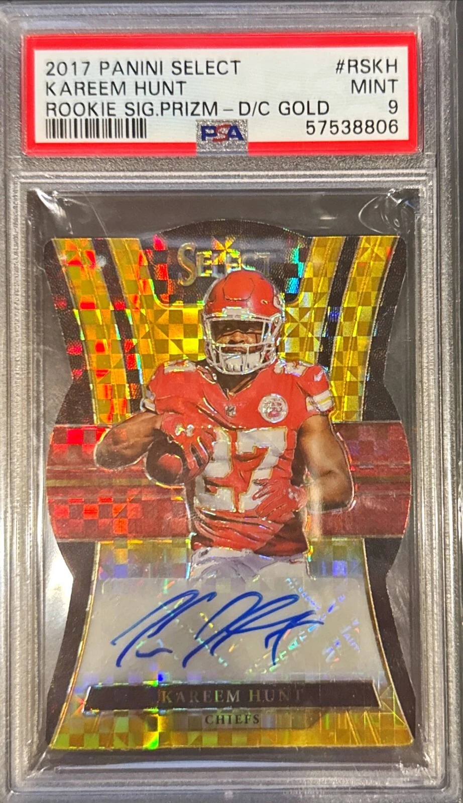 Kareem Hunt Panini Select Rookie Signatures Prizm #RSKH Die-Cut Gold