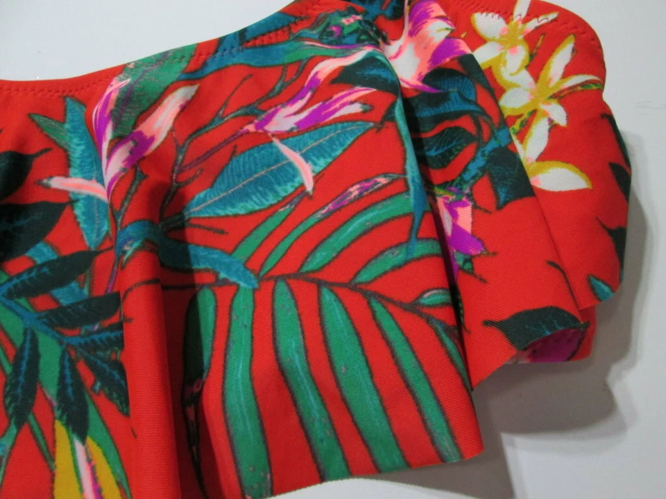 Old Navy Women Size L Bikini Top Orange Adjustable Straps Floral Ruffle Swimwear - Image 4 of 4