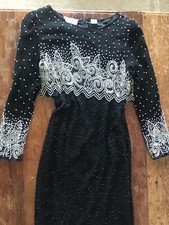 VTG 90s Laurence Kazar beaded pearl statement dress party formal striking silk