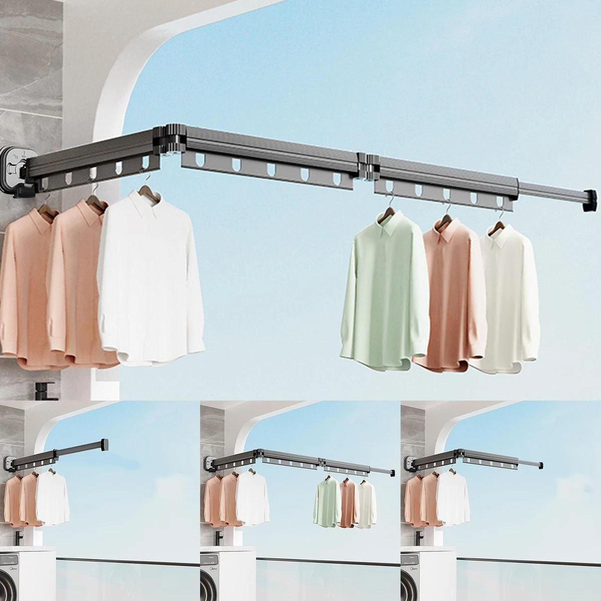 360 Rotating Clothes Hanger Retractable Drying Rack Wall Mounted