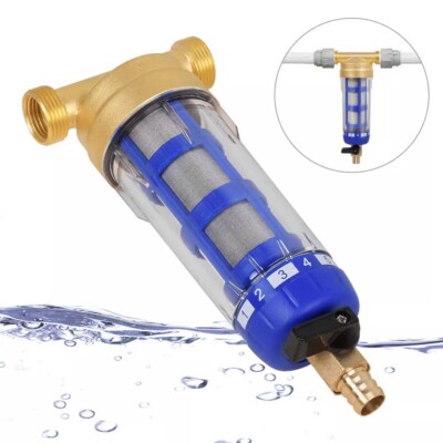 Hauswasserfilter 40 Mikron Edelstahl 3/4'' DN20 mit Manometer Blau Gold Vorfilter