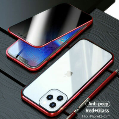 Fr iPhone 15 Pro Max 14 13 12 11 XR Privacy Anti Spy Magnetic Double Glass Case