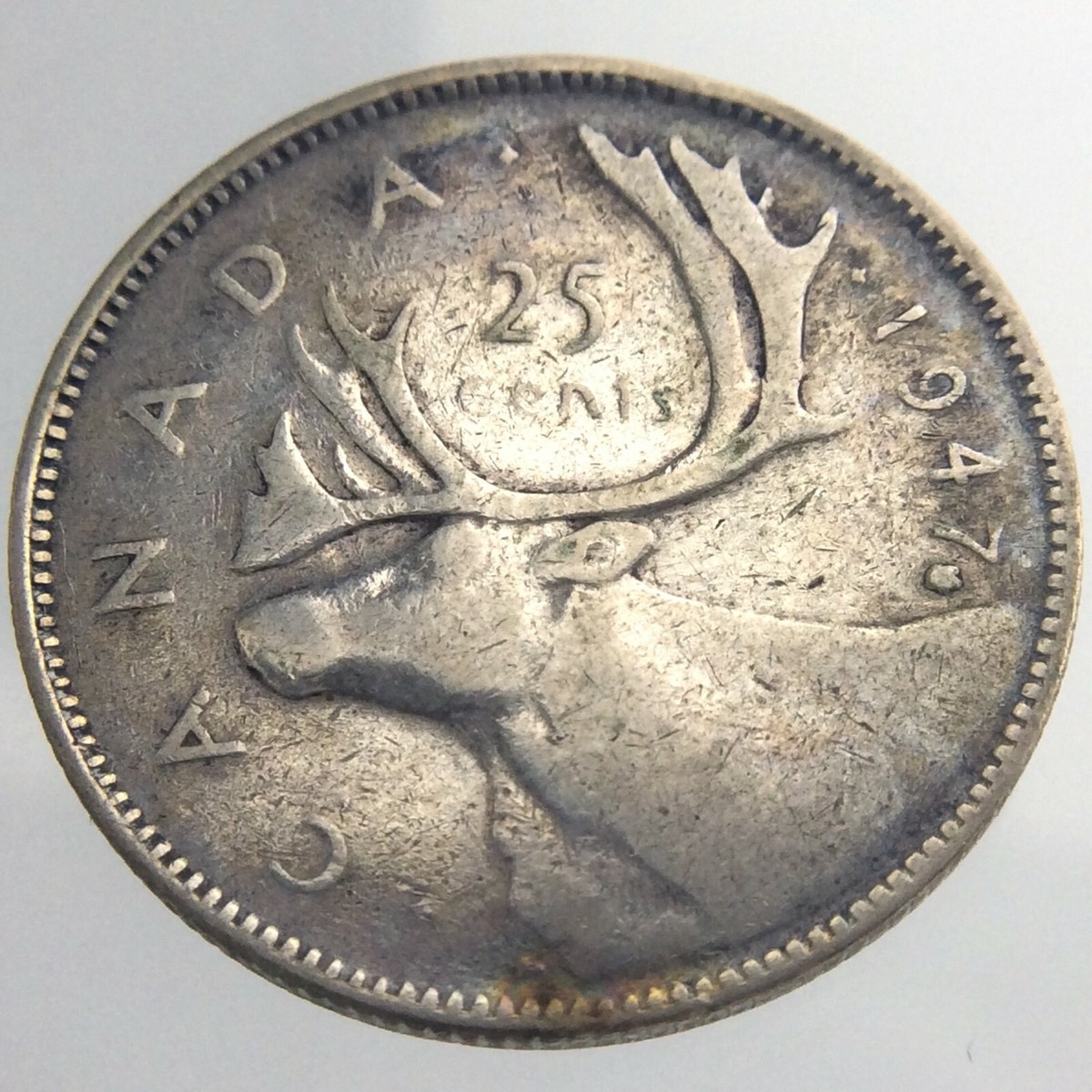 1947 Maple Leaf Canada 25 Cent Silver Quarter KM35 GeorgeVI