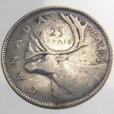 1947 Maple Leaf Canada 25 Cent Silver Quarter KM35 GeorgeVI Circulated Coin V057