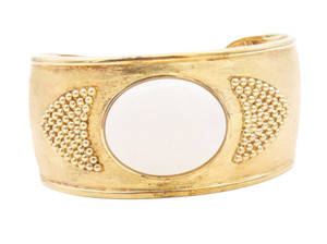 Authentic 925 Sterling Silver White Onyx Gold Plated Bubble Detail Cuff Bracelet BT2590