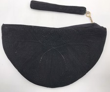 Vintage Corde Zippered Black Purse Wristlet Evening Clutch 1940s Era