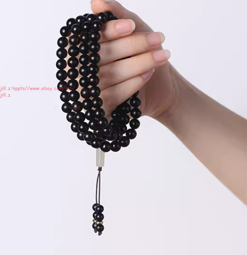 New 8MM Black Sandalwood Buddha Sandalwood Mala Buddhist 108 Prayer Beads Rosary - Picture 8 of 14