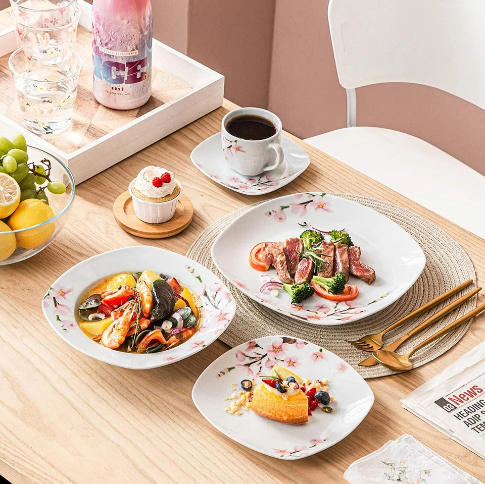 Juego de vajilla VEWEET ANNIE 30 piezas porcelana rosa floral vajilla plato cuenco juego Foto 4 de 4