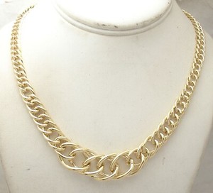 Authentic Technibond Graduated Thick Curb Chain Necklace 14K Yellow Gold Plated Silver