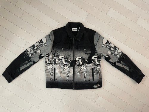 Disney Parks Silly Symphony Skeleton Dance 2022 Black Denim Cropped Jacket XL - Bild 1 von 6