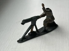 vintage hollow cast metal british ww1 soldier machine gun kneeling hand raised