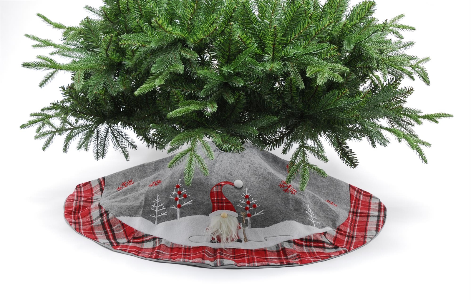 Christmas Tree Skirt -  Festive Gonk (Grey with Tartan Cuff)