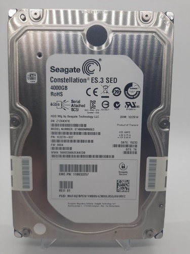 Seagate ST4000NM0063 4TB 3.5 6GB SED SAS Encrypted Hard Drive HDD 118033257 100%