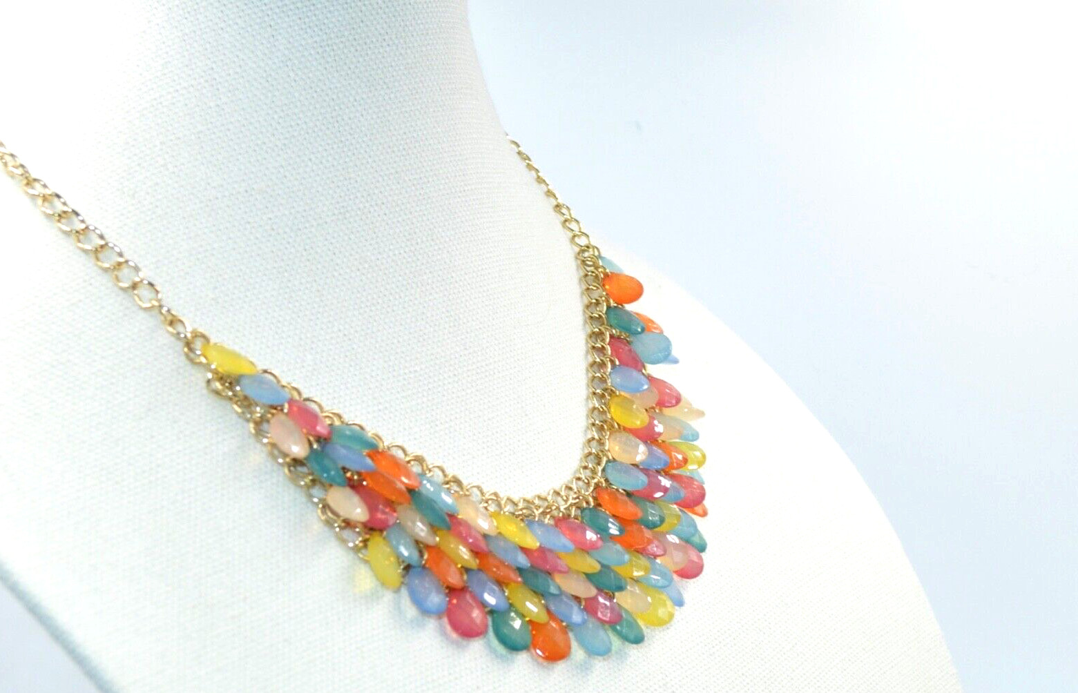 Bold Multicolor Statement Necklace – Faceted Tear… - image 2