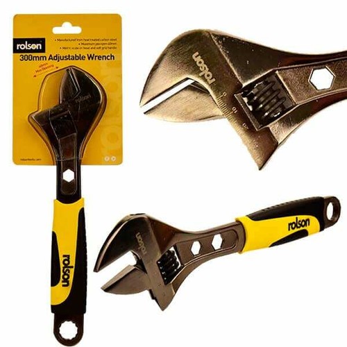 Rolson 300mm 12″ Adjustable Wrench (40mm Opening) Carbon Steel/Rubber Handle - Picture 2 of 5