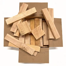 Box of White Ash Wooden Scrap DIY Craft Carving Scrolls Short Lumber Cut Boards