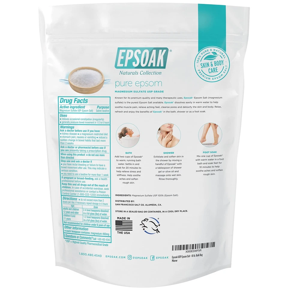 	Sal de Epsoak Epsom - 10 lb. Bolsa a granel sulfato de magnesio USP	 Foto 2 de 4