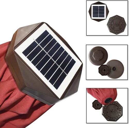 10- Non-Fading 9ft Solar Patio Umbrella with 80 LED Lights - Burgundy - Picture 7 of 10