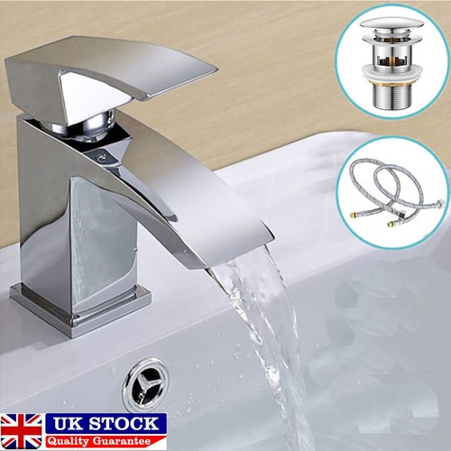 NEW Modern Waterfall Bathroom Tap Basin Sink Mono Mixer Chrome Cloakroom+Wast - Picture 3 of 10