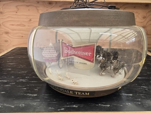 Budweiser Clydesdale Carousel Light Up Bar Sign Vintage Bar Neon RARE Horse READ