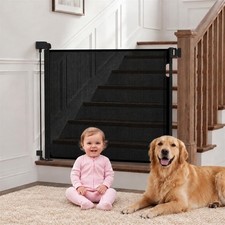 Retractable Baby Gate 55 Inch Wide for Indoor Outdoor, Mesh Safety Gate