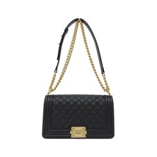 Chanel Boy Chanel Caviar Skin Shoulder Bag Women Black One Size 666119