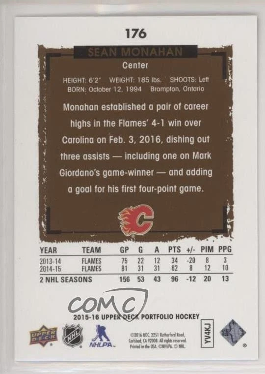 2015-16 Upper Deck Portfolio Sean Monahan #176 - Image 2 of 2