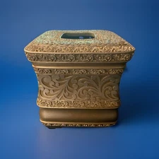 Tiffany Tissue Box Cover 6 in. X 6in Antique Steel Color Resin
