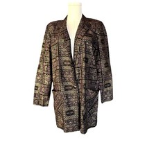 Vintage 80s Christina Metallic and Purple Geometric Print Cotton Blazer