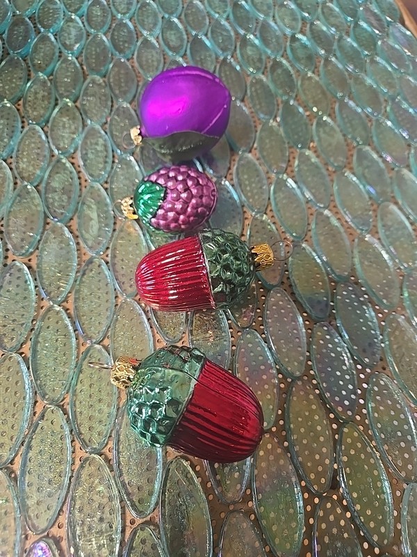 Lot Of 4 Vtg Acorns, Grapes & Plum Blown Mercury Glass Ornaments  Germany 