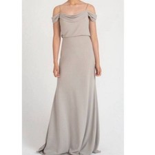 Jenny Yoo Sabine Crepe Gown Light Grey Alpine Dress floor length 10 feminine