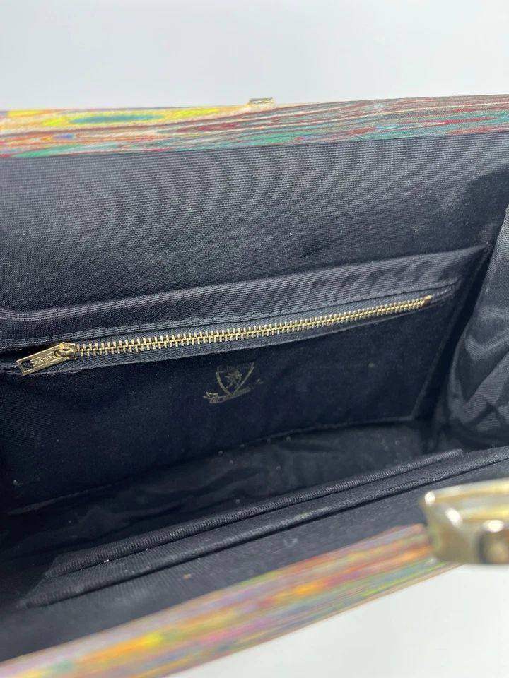 Vintage Leon Of California Colorful Fabric Purse Handbag Unique Bold  Print - Image 3 of 4