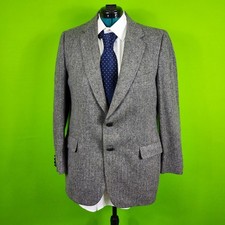 Mens 44R Gray Herringbone Blazer Camel Hair Woven In Scotland By Blocks
