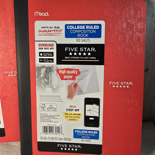 Menge 2 Mead Fünf Sterne Komposition Notizbuch College liniert je 100 Blatt rot - Bild 2 von 12