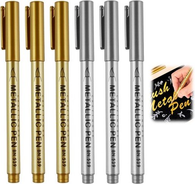 Metallmarker 6er Set permanent auf Ölbasis, , 1,5mm , gold silber