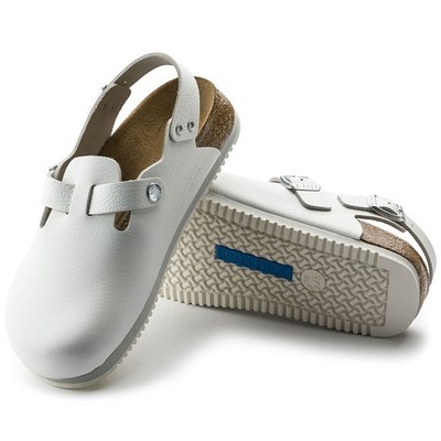 BIRKENSTOCK TOKIO PROF SUPER GRIP SABOT NATURAL LEATHER WITH NON-SLIP SOLE WHITE