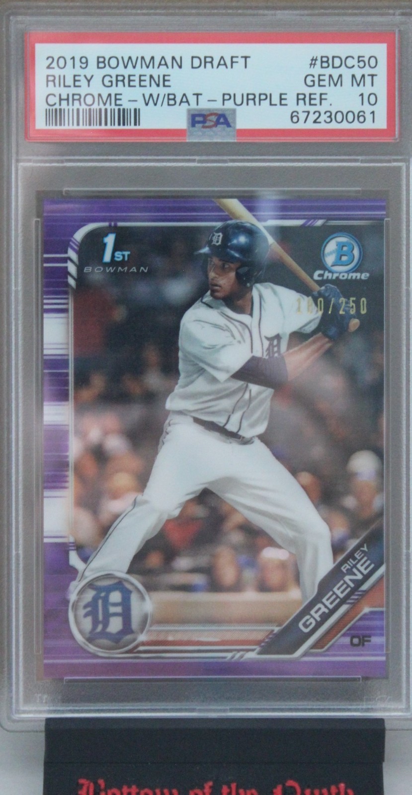 2019 Bowman Draft RILEY GREENE Chrome W/Bat /250 Purple RC Refractor PSA 10 GmMt