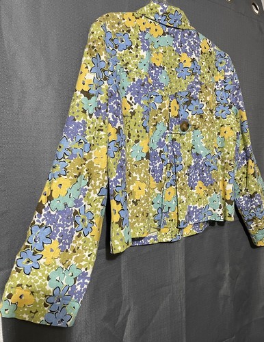 R.Q.T. Linen Blend Women's PL Multicolor Wild Floral 1 Button Lined Jacket - Picture 14 of 19