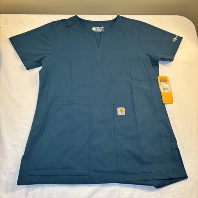 Carhartt Women s Force Essentials Notch Neck Tunic Scrub Top Caribbean Blue Sz S