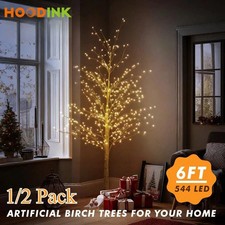 1 Pack 6FT Premium Artificial White Birch Tree With 544 Warm White LED Lights