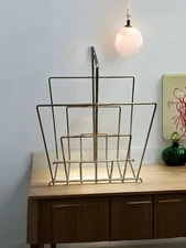 Nice Vintage 1960s Mid Century Modern Metal Gold Magazine Record  Rack MCM