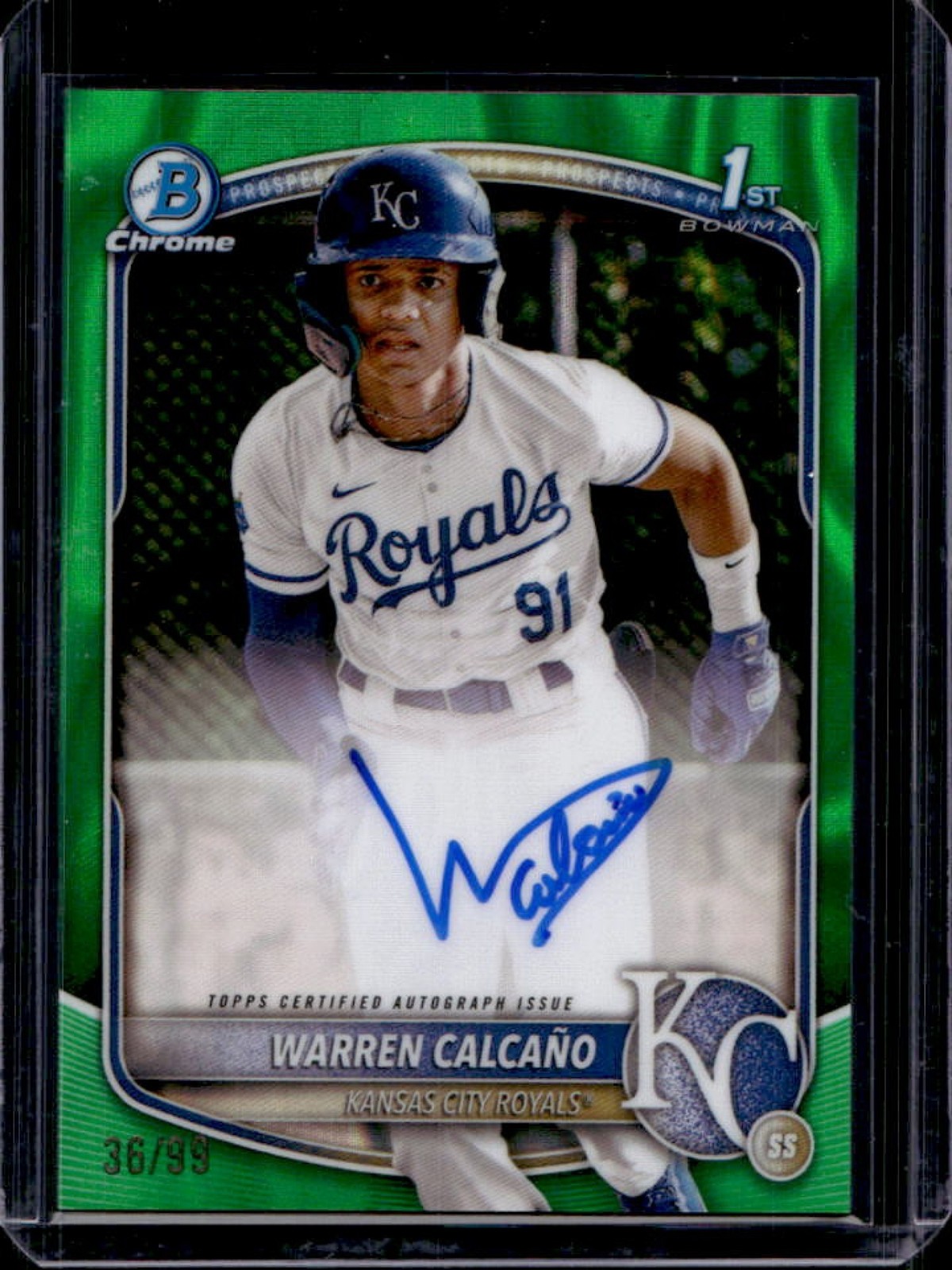 2025 Bowman Chrome Warren Calcano Auto Green Lava Refractor 1st Prospect #36/99