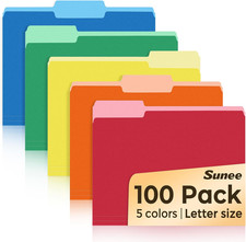 File Folders Letter Size Assorted Colors, 100 Pack Manilla Folders 8.5 X