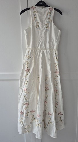 Mango Cream Off White Embroidered Lace Panel Sleeveless Maxi Dress 8 - Picture 2 of 8