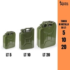 Tanica per benzina in metallo verde militare 5 10 20 Litri omologata carburante