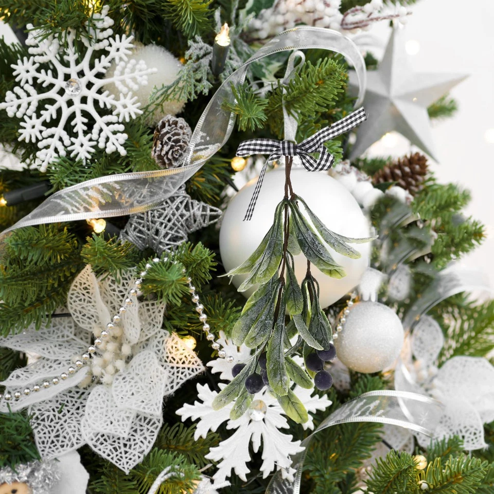  Muérdago con Bayas Artificial Esmerilado Pino Ramas Decoración Evergreen Foto 2 de 4